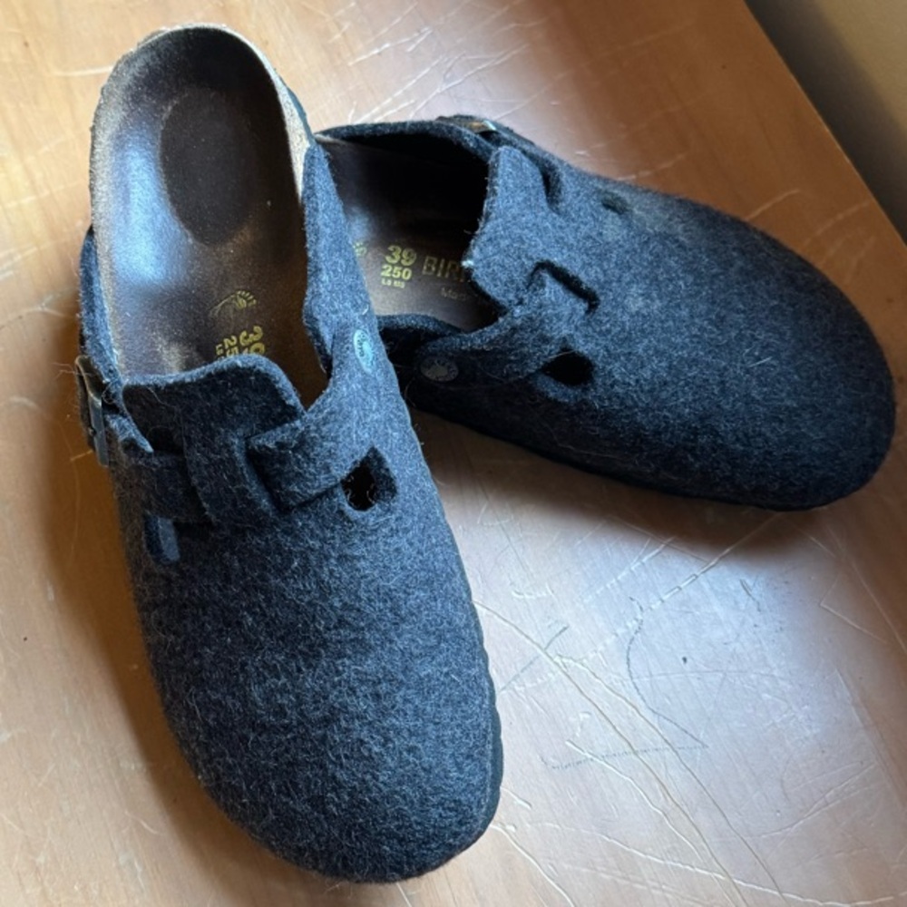 Birkenstock Dark Gray Wool Slip-Ons